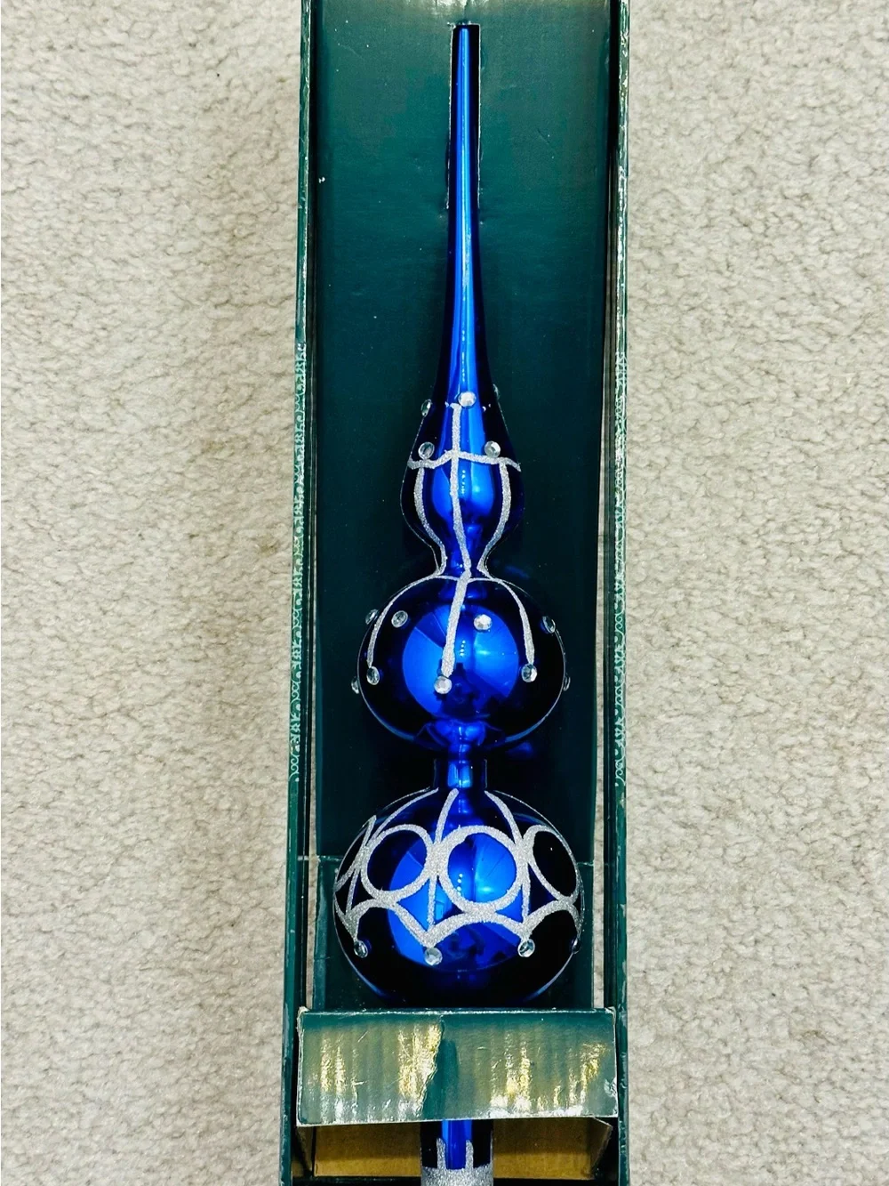 Waterford Blue Glass Christmas Tree Topper Ornament with Original Box
